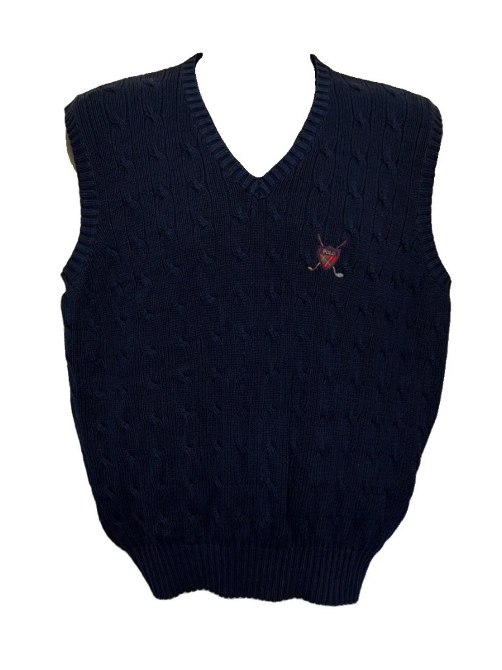 Vintage Polo Ralph Lauren Sweater Vest Mens Size L Golf Cable Knit Crest